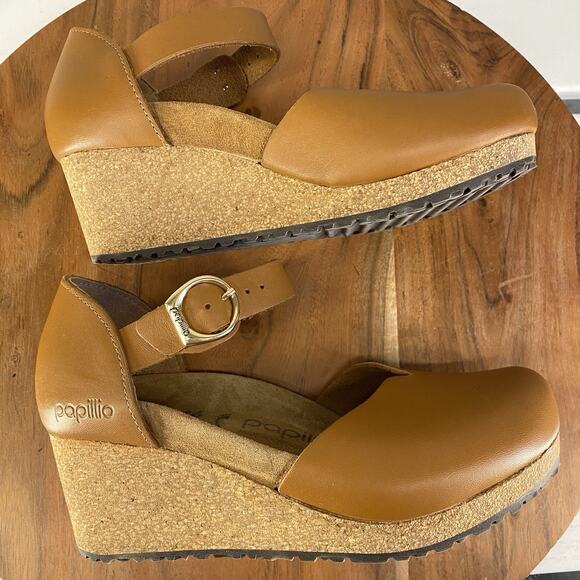 Papillio by Birkenstock Wedge Mary Cognac Brown Leather Sandals Size 36 (US 5) - Picture 9 of 12